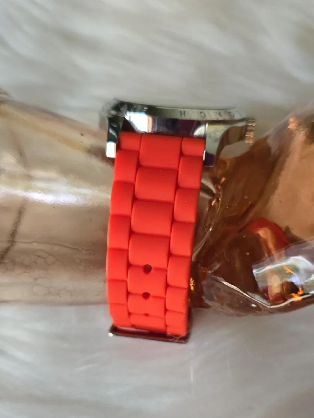 Coach Women's Silver Case Watch with Red Silicone Strap